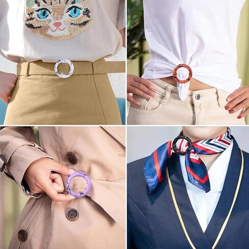 12PCS Silk Scarf Ring Clip T-shirt Tie Clips for Women Fashion Resin Ring Scarves Clasp Waist Buckle for Shirts Clothing Clothing Wrap Holder with 1 Exquisite Box (Inner 30mm/1.18in, Color 12) in Kuwait