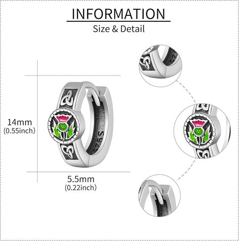 Scottish Thistle Earrings Sterling Silver Thistle Small Hoop Earrings Scottish Jewelry Gifts for Women Men in Saudi Arabia
