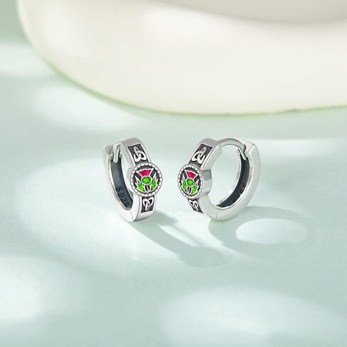 Scottish Thistle Earrings Sterling Silver Thistle Small Hoop Earrings Scottish Jewelry Gifts for Women Men in Saudi Arabia