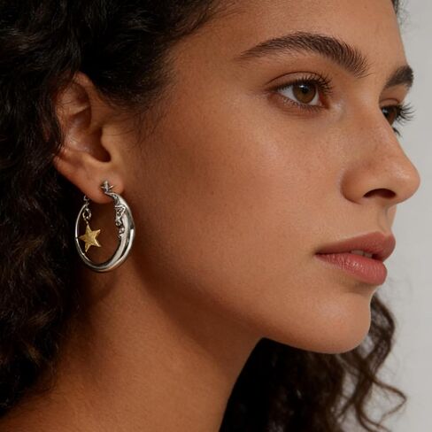 Lunarev Celestial Silver Moon Earrings for Women Hypoallergenic Boho Star Hoop Earrings Vintage Jewelry in Saudi Arabia