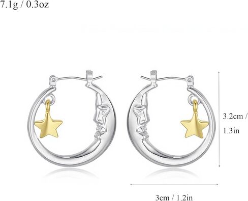 Lunarev Celestial Silver Moon Earrings for Women Hypoallergenic Boho Star Hoop Earrings Vintage Jewelry in Saudi Arabia