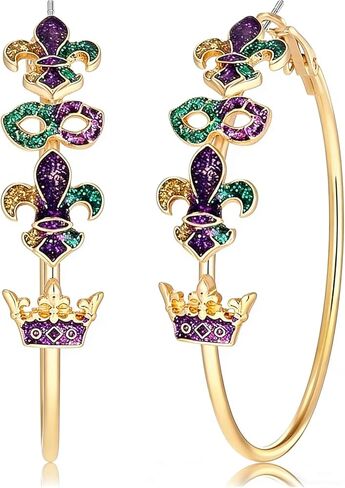 mardi gras Earrings,Carnival Shining Hoop Earring,mardi gras Hoop Earrings,Patriotic Independence Day Hanukkah Christmas Earring for Women,Carnival Parade Jewelry Holiday Gifts (Enamel) in Kuwait