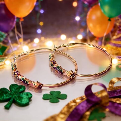 mardi gras Earrings,Carnival Shining Hoop Earring,mardi gras Hoop Earrings,Patriotic Independence Day Hanukkah Christmas Earring for Women,Carnival Parade Jewelry Holiday Gifts (Enamel) in Kuwait