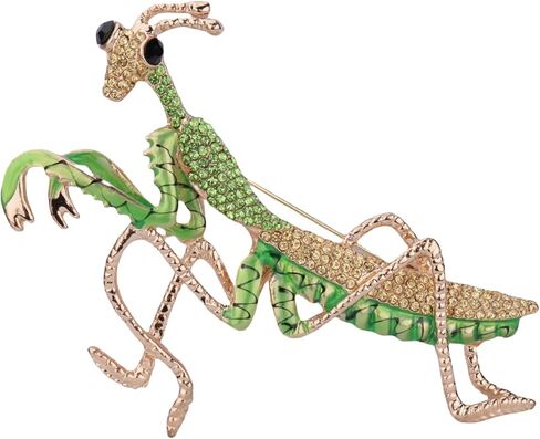 Green Big Praying Mantis Brooch Pin for Women Men Gold Plated Vintage Crystal Rhinestone Animal Insect Grasshopper Exaggerated Brooch Lapel Pin Fashion Dress Accessories Father's Day Theme Party Jewelry Gifts in Kuwait
