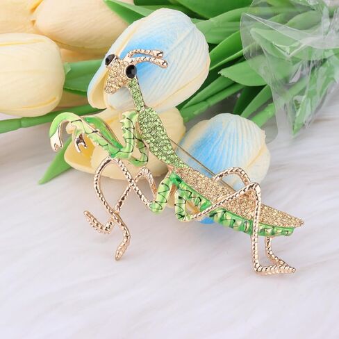 Green Big Praying Mantis Brooch Pin for Women Men Gold Plated Vintage Crystal Rhinestone Animal Insect Grasshopper Exaggerated Brooch Lapel Pin Fashion Dress Accessories Father's Day Theme Party Jewelry Gifts in Kuwait