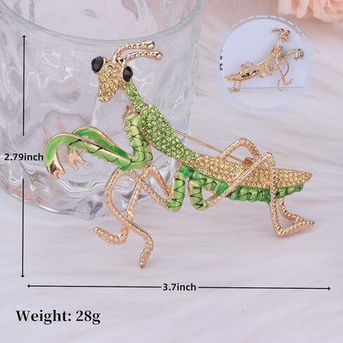 Green Big Praying Mantis Brooch Pin for Women Men Gold Plated Vintage Crystal Rhinestone Animal Insect Grasshopper Exaggerated Brooch Lapel Pin Fashion Dress Accessories Father's Day Theme Party Jewelry Gifts in Kuwait