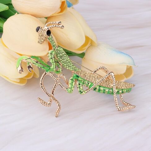 Green Big Praying Mantis Brooch Pin for Women Men Gold Plated Vintage Crystal Rhinestone Animal Insect Grasshopper Exaggerated Brooch Lapel Pin Fashion Dress Accessories Father's Day Theme Party Jewelry Gifts in Kuwait