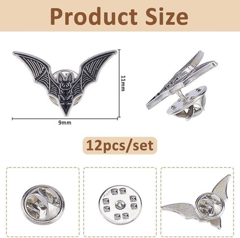 SUPERFINDINGS 12PCS Bat Brooch Pins Alloy Enamel Cute Bat Lapel Pin Cute Animals Brooches Gothic Dark Black Brooches Decorative Animal Pins for Backpack Clothes Hats Decor, 11x9mm in Saudi Arabia