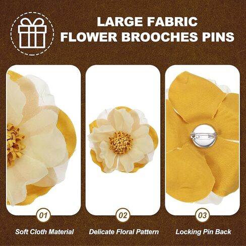 PATIKIL Large Fabric Flower Brooches Pins, Elegant Cloth Rose Flower Big Brooch Dainty Satin Camellia Lapel Pins for Women Suit in Saudi Arabia