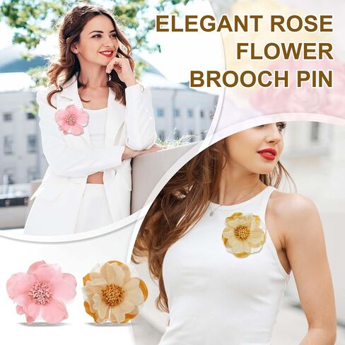 PATIKIL Large Fabric Flower Brooches Pins, Elegant Cloth Rose Flower Big Brooch Dainty Satin Camellia Lapel Pins for Women Suit in Saudi Arabia