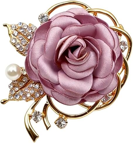 Rose Flower Brooch Pin for Women Elegant Vintage Brooch Pin Wedding Party Handmade Imitation Crystal Pearl Fabric Flower Lapel Pin Dress Suit Accessories in Saudi Arabia