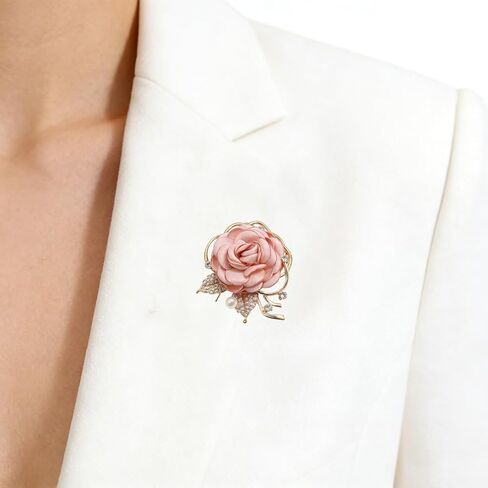 Rose Flower Brooch Pin for Women Elegant Vintage Brooch Pin Wedding Party Handmade Imitation Crystal Pearl Fabric Flower Lapel Pin Dress Suit Accessories in Saudi Arabia