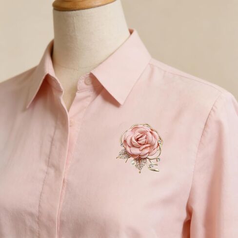 Rose Flower Brooch Pin for Women Elegant Vintage Brooch Pin Wedding Party Handmade Imitation Crystal Pearl Fabric Flower Lapel Pin Dress Suit Accessories in Saudi Arabia