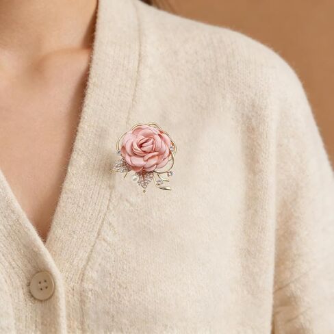 Rose Flower Brooch Pin for Women Elegant Vintage Brooch Pin Wedding Party Handmade Imitation Crystal Pearl Fabric Flower Lapel Pin Dress Suit Accessories in Saudi Arabia