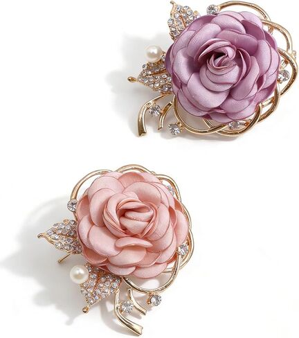Rose Flower Brooch Pin for Women Elegant Vintage Brooch Pin Wedding Party Handmade Imitation Crystal Pearl Fabric Flower Lapel Pin Dress Suit Accessories in Saudi Arabia