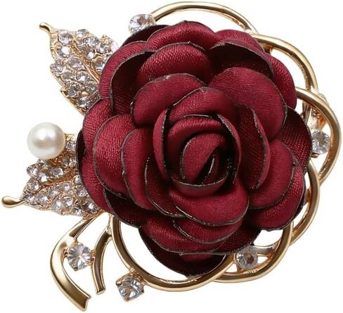Rose Flower Brooch Pin for Women Elegant Vintage Brooch Pin Wedding Party Handmade Imitation Crystal Pearl Fabric Flower Lapel Pin Dress Suit Accessories in Saudi Arabia