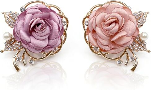 Rose Flower Brooch Pin for Women Elegant Vintage Brooch Pin Wedding Party Handmade Imitation Crystal Pearl Fabric Flower Lapel Pin Dress Suit Accessories in Saudi Arabia