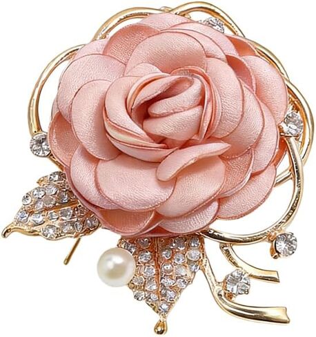 Rose Flower Brooch Pin for Women Elegant Vintage Brooch Pin Wedding Party Handmade Imitation Crystal Pearl Fabric Flower Lapel Pin Dress Suit Accessories in Saudi Arabia