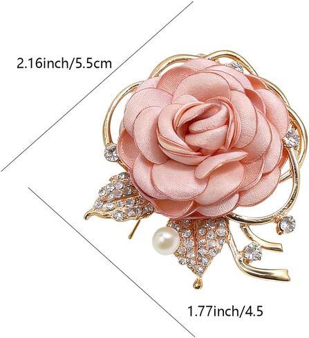 Rose Flower Brooch Pin for Women Elegant Vintage Brooch Pin Wedding Party Handmade Imitation Crystal Pearl Fabric Flower Lapel Pin Dress Suit Accessories in Saudi Arabia