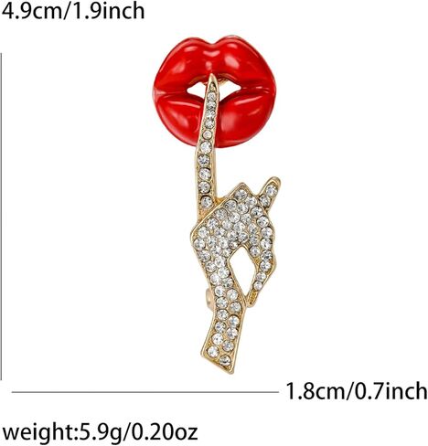 Sexy Red Lips Brooch for Women Men Rhinestone Quiet Gestures Statement Brooches Lapel Pins Fashion Elegant Clothing Hat Bag Accessories Jewelry Lover Gift for Women (Gold) in Saudi Arabia