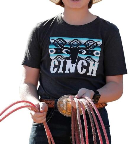 Cinch Youth Boy's Black Aztec Longhorn T-Shirt MTT7670160 in Saudi Arabia