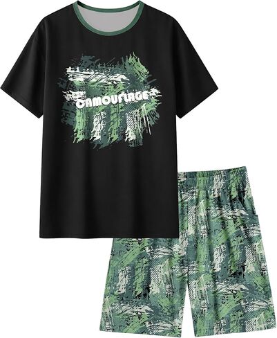 Fiodrimy Boys Pajamas Big Boys Pajamas Short Sleeves & Shorts 2 Pieces Summer Pjs Set Kid Sleepwear Lounge Clothes Size 8-14 in Kuwait