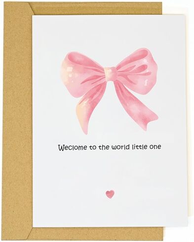 New Baby Girl Card – Welcome Baby Greeting Card for Parents – Cute Pink Bow Congratulations Card for Newborn Arrival Baby Shower Pregnancy Gift or Baby Announcement (Type-A) in Saudi Arabia