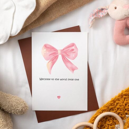 New Baby Girl Card – Welcome Baby Greeting Card for Parents – Cute Pink Bow Congratulations Card for Newborn Arrival Baby Shower Pregnancy Gift or Baby Announcement (Type-A) in Saudi Arabia