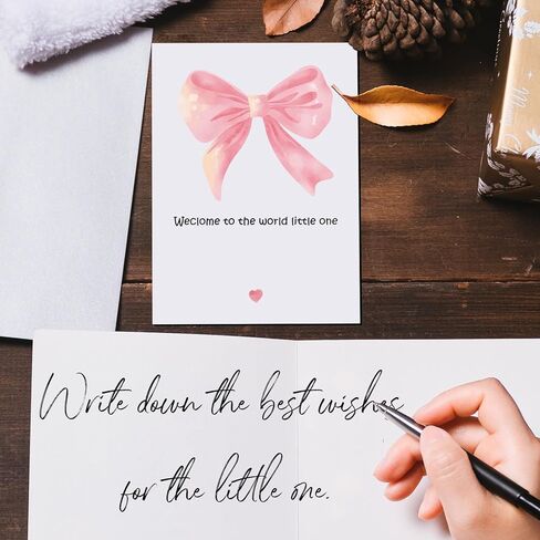 New Baby Girl Card – Welcome Baby Greeting Card for Parents – Cute Pink Bow Congratulations Card for Newborn Arrival Baby Shower Pregnancy Gift or Baby Announcement (Type-A) in Saudi Arabia