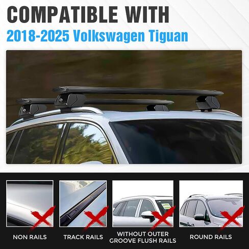 Heavy Duty 300 LBS Roof Rack Cross Bars Compatible with 2018 2019 2020 2021 2022 2023 2024 2025 VW Tiguan with Side Rails, Lockable & Adjustable Cargo Carrier Crossbars Rooftop Luggage in Kuwait