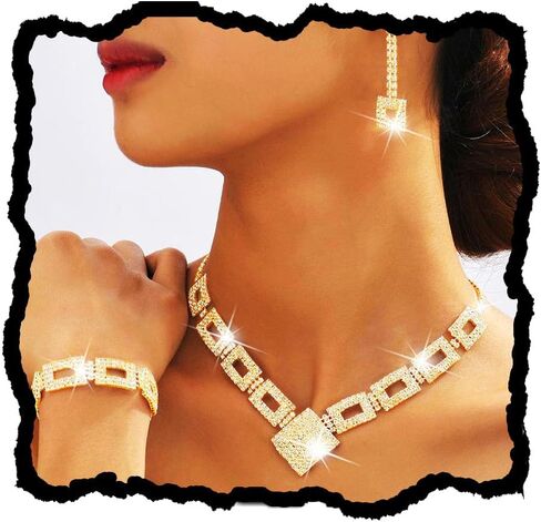 GORAIS Silver Bridal Jewelry Set Wedding Necklace Earrings Bracelet Sets Prom Formal Costume Jewelry for Brides and Women in Kuwait