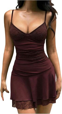 Verdusa Women's Lace Cami Dress Date Night Outfits Ruched A Line Mini Festival Party Dresses in Saudi Arabia
