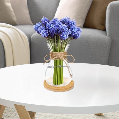 4 قطع من المزهريات الزجاجية، مزارعون مائيون شفافون للياقوتية، تصميم خصر نحيف، ديكور منزلي على الطراز البوهيمي مع حبل، قواعد خشبية in Kuwait