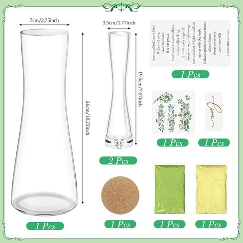 Cinrobiye Unity Sand for Wedding Ceremony Set Wedding Sand Ceremony Kit with Glass Vase Cork Stopper for Unity Ceremony Ideas,Anniversary & Engagement Keepsake (Eucalyptus) in Saudi Arabia