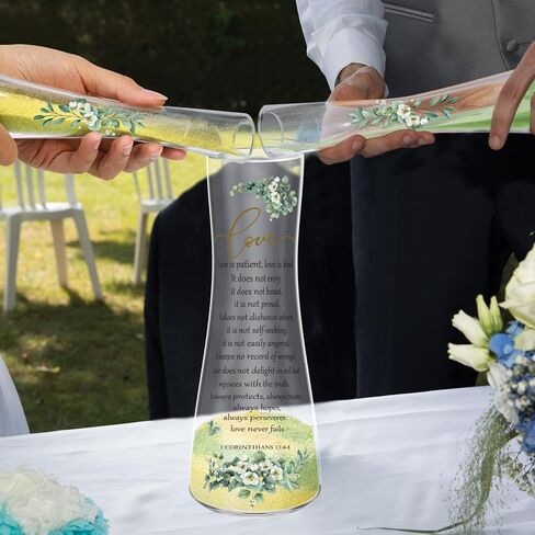 Cinrobiye Unity Sand for Wedding Ceremony Set Wedding Sand Ceremony Kit with Glass Vase Cork Stopper for Unity Ceremony Ideas,Anniversary & Engagement Keepsake (Eucalyptus) in Saudi Arabia