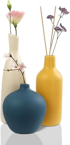 مجموعة مزهرية سيراميك من JINGIHE مكونة من 3 مزهريات صغيرة بيضاء اللون برتقالية زرقاء اللون، ديكور منزلي حديث للمزرعة لبراعم بامباس العشب في نهاية غرفة المعيشة قطع مركزية لطاولة القهوة في عيد الميلاد in Kuwait