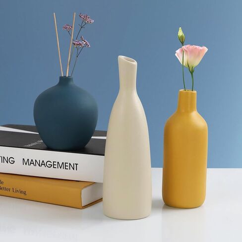 مجموعة مزهرية سيراميك من JINGIHE مكونة من 3 مزهريات صغيرة بيضاء اللون برتقالية زرقاء اللون، ديكور منزلي حديث للمزرعة لبراعم بامباس العشب في نهاية غرفة المعيشة قطع مركزية لطاولة القهوة في عيد الميلاد in Kuwait