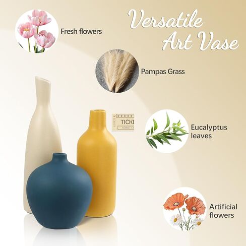 مجموعة مزهرية سيراميك من JINGIHE مكونة من 3 مزهريات صغيرة بيضاء اللون برتقالية زرقاء اللون، ديكور منزلي حديث للمزرعة لبراعم بامباس العشب في نهاية غرفة المعيشة قطع مركزية لطاولة القهوة في عيد الميلاد in Kuwait