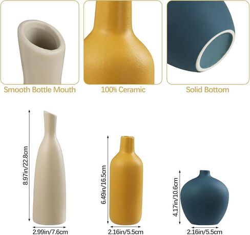 مجموعة مزهرية سيراميك من JINGIHE مكونة من 3 مزهريات صغيرة بيضاء اللون برتقالية زرقاء اللون، ديكور منزلي حديث للمزرعة لبراعم بامباس العشب في نهاية غرفة المعيشة قطع مركزية لطاولة القهوة في عيد الميلاد in Kuwait