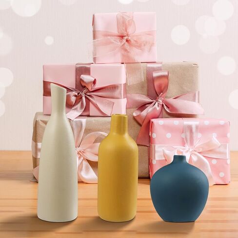 مجموعة مزهرية سيراميك من JINGIHE مكونة من 3 مزهريات صغيرة بيضاء اللون برتقالية زرقاء اللون، ديكور منزلي حديث للمزرعة لبراعم بامباس العشب في نهاية غرفة المعيشة قطع مركزية لطاولة القهوة في عيد الميلاد in Kuwait