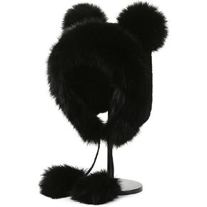 Winter Faux Fur Hat with Ears Flaps Fluffy Bear Beanie Cap Animal Lovers Gift in Kuwait