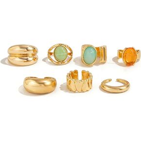 Chunky Gold Rings Set for Women Gold silver Statement Rings Open Dome Ring Thick Gold Ring Set Stackable Open Bold Thick Rings Statement Jewelry in Kuwait