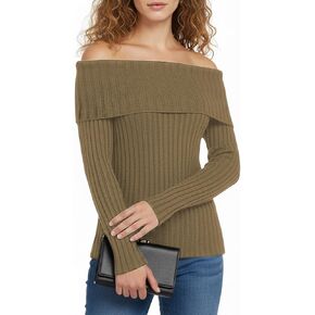 Maxure Women Off Shoulder Sweater Long Sleeve Ribbed Knit Casual Stylish Classy Skinny Pullover Sweater Outfits in Saudi Arabia
