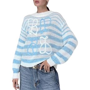 Rainbow Striped Sweater Women Coquette Oversized Batwing Long Sleeve Crochet Pullover Y2K Cottagecore Knitted Tops in Kuwait