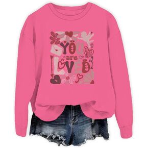 You Are Loved Graphic Oversized Sweatshirts for Women Crewneck Long Sleeve Pullover Valentine's Day Sweatshirt in Kuwait