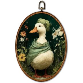 KSDUT Bathroom Goose Wall Art Decor - Retro Dark Green Botanical Wall Art Canvas Frame Hanging Prints, Vintage Cottage Core Toilet Goose Oval Artwork Decor for Home Bathroom Decorations 8.6"x11.4" in Kuwait