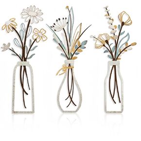 3 قطع مزهرية معدنية مجموعات فنون الحائط، زهور معدنية جدار الفنون منحوتات ديكور لغرفة النوم، غرفة المعيشة، المطبخ، هدايا للأم، الزوجة، عيد الميلاد، هدايا الانتقال لمنزل جديد (أرجواني) in Kuwait