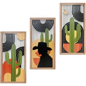 MXZZMHDJ Boho Abstract Wall Art Set of 3, modern minimalist wooden wall decoration, geometric aesthetic plant artworks, Medieval modern design for living rooms, bedrooms and offices (Golden Brown) in Saudi Arabia