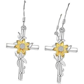 Sunflower Earrings,Cross Dangle Earrings with Crystal Accents Mother's Day Birthday Valentine Flower Jewelry Gifts for Women in Kuwait
