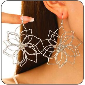 Flower Earrings for Women Gold Statement Earring Trendy Hoop Earring Floral Dangle Drop Earrings Big Chunky Jewelry Gift in Saudi Arabia